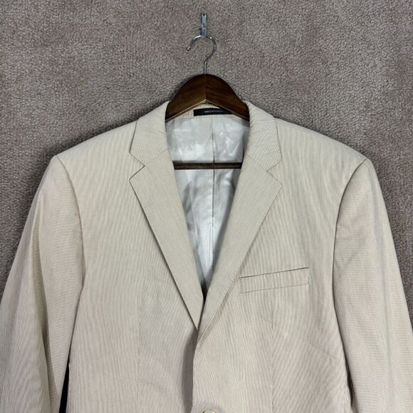 Hugo Boss Sharp1 Blazer Sport Coat‎ Mens 40 Long Tan Stretch Pinstriped Jacket - Picture 2 of 15
